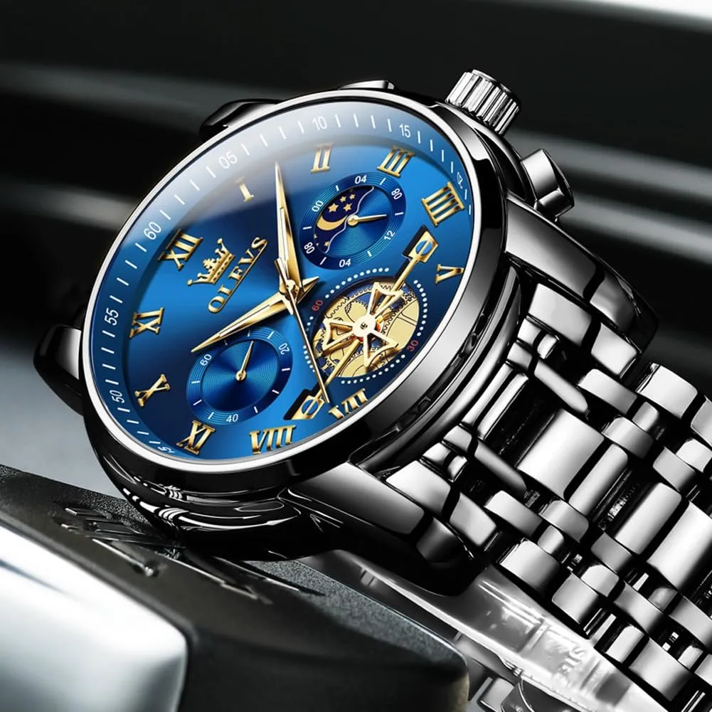 OLEVS Men Watches Square Business Dress Diamond Analog Quartz Date Luxury Watch for Men Casual Stainless Steel Waterproof Luminous Two Tone Wrist Watch