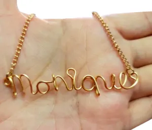 PERSONALIZED CUSTOM WIRE NAME PENDANT SILVER OR GOLD TONE WITH AN ADJUSTABLE CHAIN NECKLACE UNISEX FOR ADULTS AND YOUTH PEOPLE.
