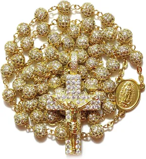 Premium Luxury Rosary Beads Chaplet Stainless Steel Zircon Rosery Cross Catholic gifts