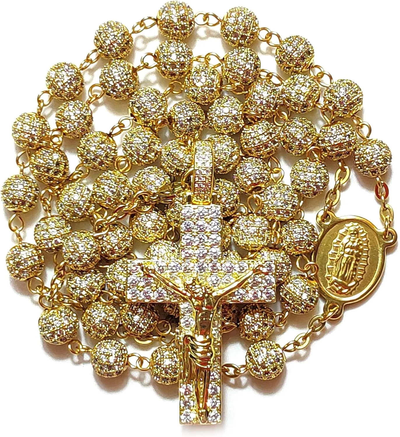 Premium Luxury Rosary Beads Chaplet Stainless Steel Zircon Rosery Cross Catholic gifts