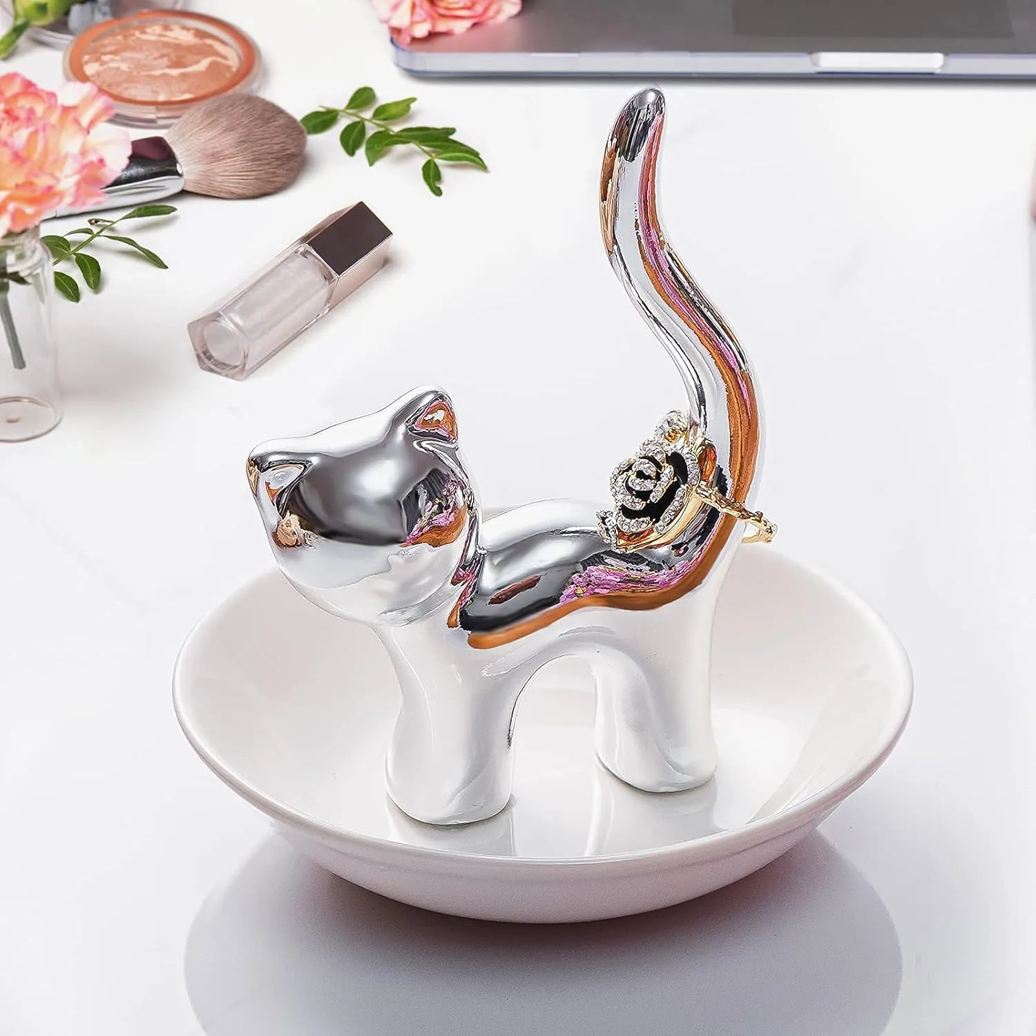 PUDDING CABIN Cat Ring Holder, Trinket Dish for Rings Earrings Organizer, Cat Lovers Gift for Women Mom, Funny Cat Themed Gifts for Girls Friends Valentine Christmas