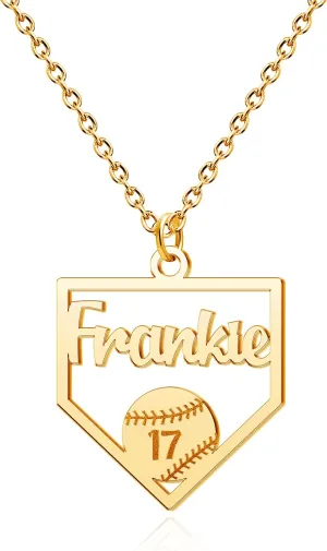 Pugster Custom Baseball Necklace - Personalized Home Plate Custom Softball Gifts for Baseball Mom