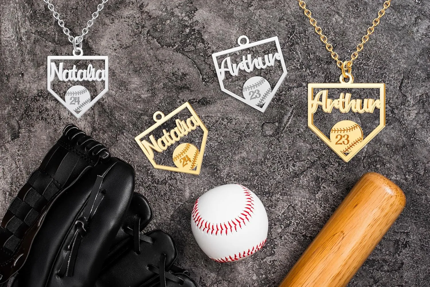 Pugster Custom Baseball Necklace - Personalized Home Plate Custom Softball Gifts for Baseball Mom