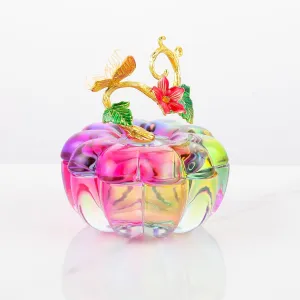 Qianwei Crystal Pumpkin Ring Jewelry Box - Colorful Pumpkin Collectible Figurines Glass Paperweight Tabletop for Fall Harvest Thanksgiving Halloween Home Decor Gifts for Her Women Mom Girlfriend Wife