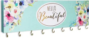 SANY DAYO HOME Wall Mount Necklace Holder Organizer with 9 Jewelry Hooks for Ring, Hair Bow, Headband, Purse - Wall Decor for Girls Room - Hello Beautiful