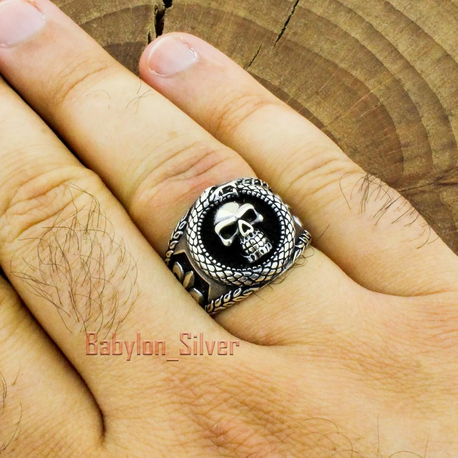 Solid 925 Sterling Silver Retro Gothic Biker Skull Luxury Turkish Men's Ring