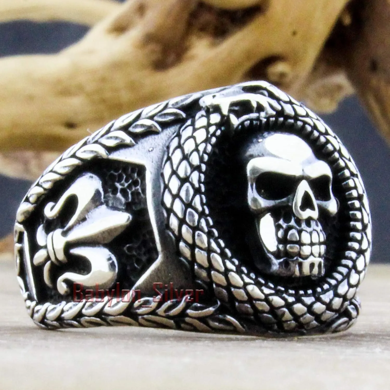 Solid 925 Sterling Silver Retro Gothic Biker Skull Luxury Turkish Men's Ring
