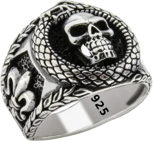 Solid 925 Sterling Silver Retro Gothic Biker Skull Luxury Turkish Men's Ring