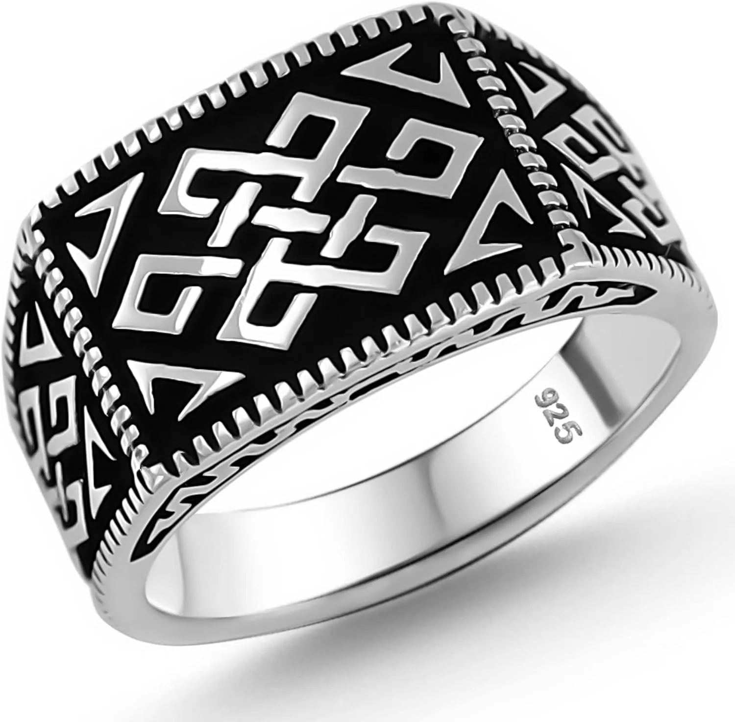 Solid 925 Sterling Silver Special Anatolian Motif Luxury Turkish Men's Ring