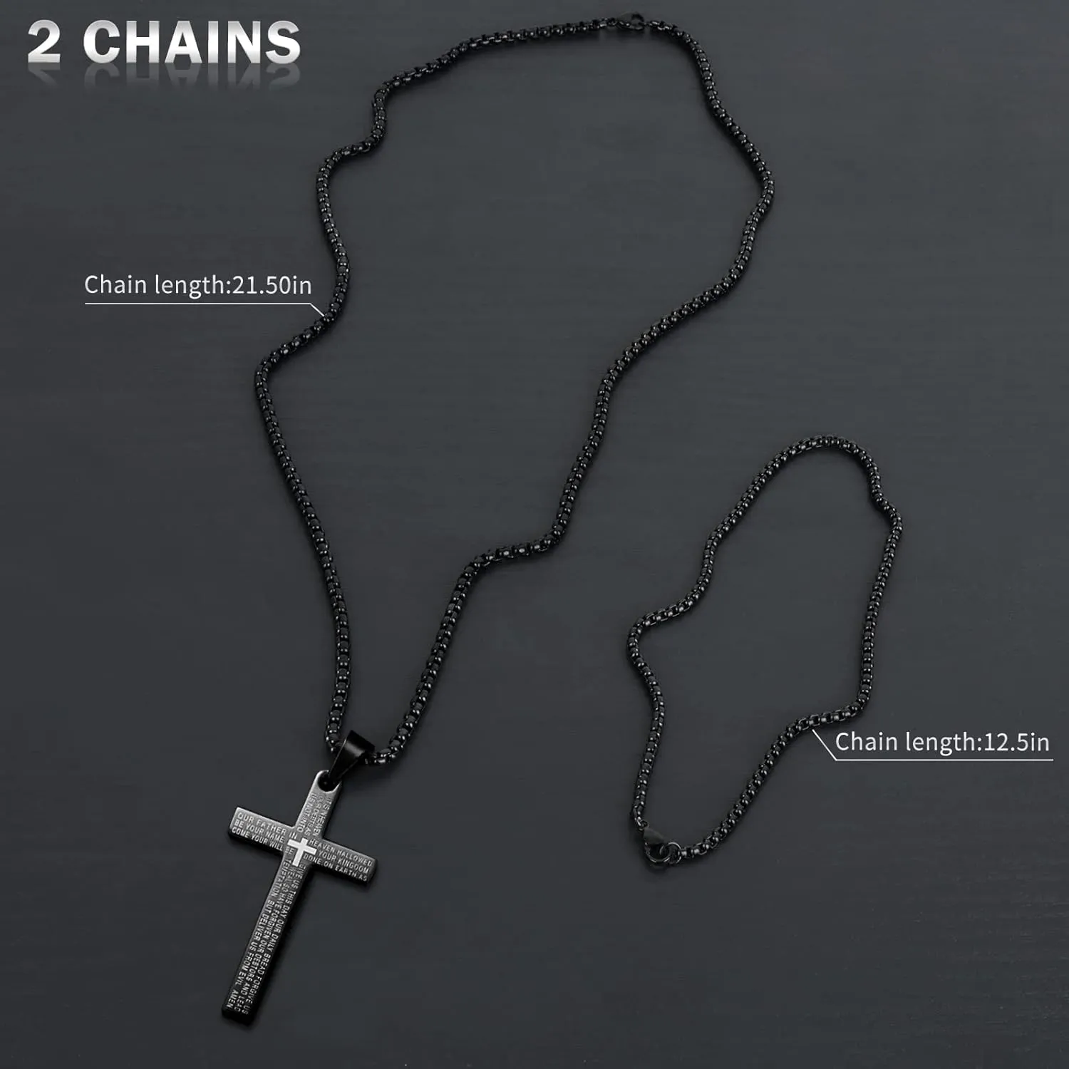 Stainless Steel Lord's Prayer Necklace for Men Women Cross Pendant for Car Rear View Mirrors, Decorative Automobile Hanging Charm Ornament with Bible Verse