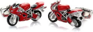 Super Sport Motorcycle Cufflinks with Spinning Wheels. Hand Painted Red Enamel Colors. For Business, Wedding, Gift CU-1750RED