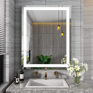 TEX-RO LED Wall Mirror - Decorative Interior Decor Mirror for Bedroom, Living Room, Drawing Room, Hall, Makeup Room and Basin Mirror (Size 24x18 Inch)