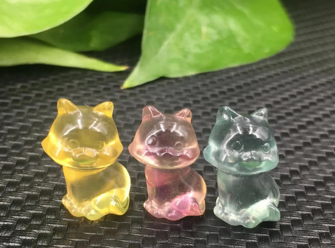 Tiny Fluorite Kitty Cat figurines