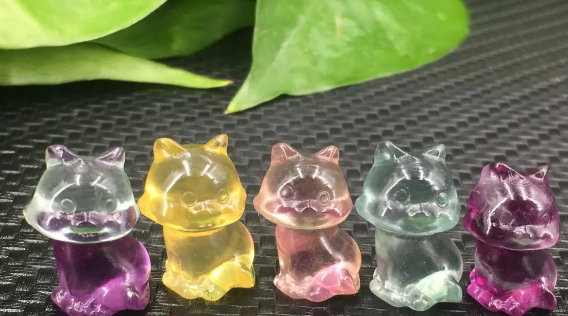 Tiny Fluorite Kitty Cat figurines