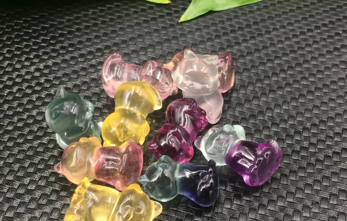 Tiny Fluorite Kitty Cat figurines