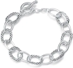 UNY JEWEL Twisted Cable Wire Link Chain Bracelet Two Tone Designer Brand Inspired Women Jewelry Valentine (2 Tone)