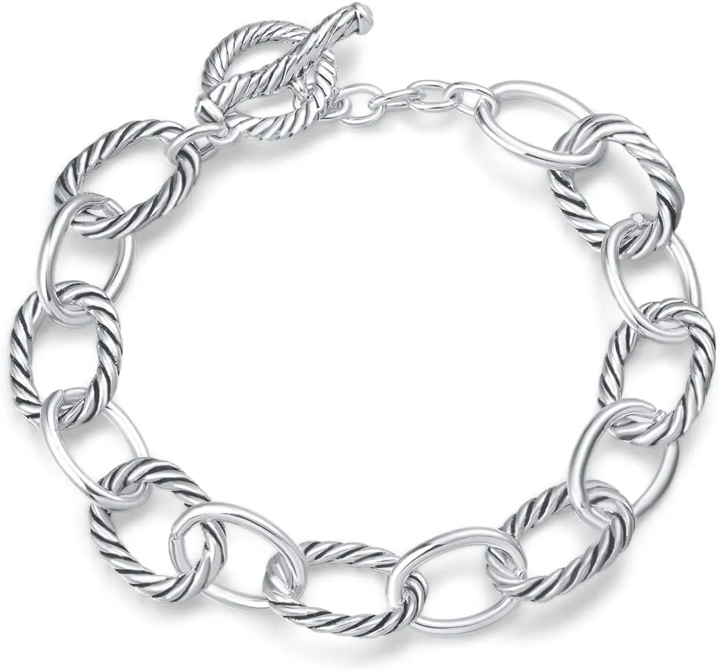 UNY JEWEL Twisted Cable Wire Link Chain Bracelet Two Tone Designer Brand Inspired Women Jewelry Valentine (2 Tone)